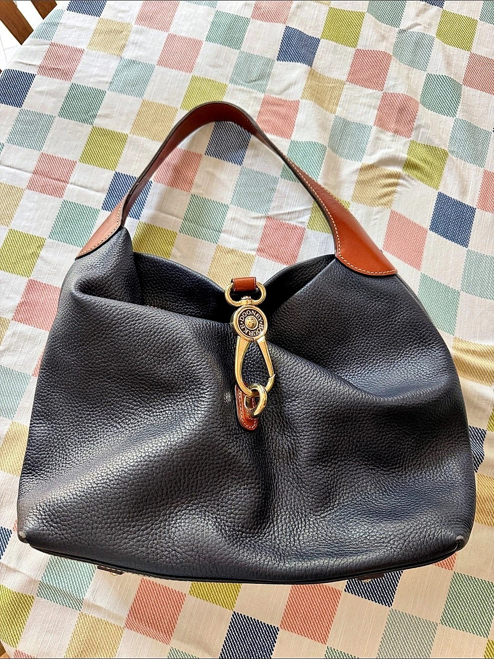 Dooney & Bourke Pebble Grain Domed Hobo Navy & Brown